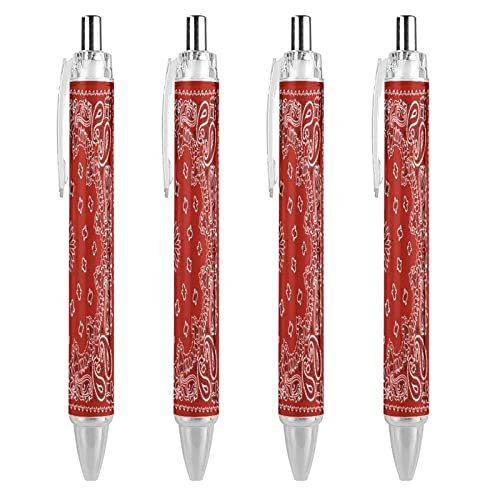 LIYvde Kugelschreiber mit roter Bandana-Muster, schwarze Tinte, glattes Schreiben, Kugelschreiber für Büro, Schule, 4 Stück von LIYvde