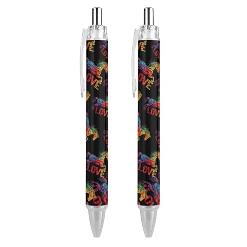 LIYvde Love Horses Regenbogen-Pferd-Silhouette, einziehbarer Kugelschreiber, glattes Schreiben, Gelschreiber, 0,5 mm, feine schwarze Tinte, Bürobedarf, 2 Stück von LIYvde