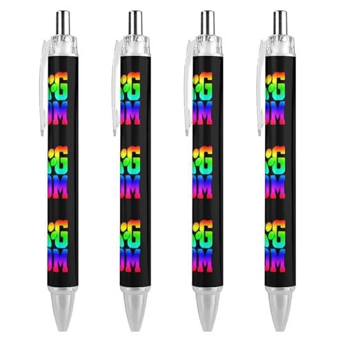 LIYvde Lustige Kugelschreiber, Motiv: Hund, Mutter, Regenbogenpfotenabdruck, einziehbar, 0,5 mm, für Damen und Herren, Büro, 4 Stück von LIYvde