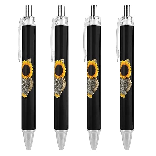 LIYvde Lustige Sonnenblumen-Eulen-Kugelschreiber, einziehbarer Stift, Arbeitsstifte, Rollkugelschreiber für Büro, Zuhause, 4 Stück von LIYvde