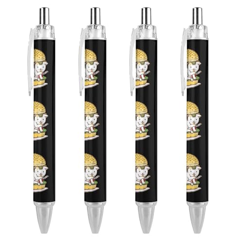 LIYvde Lustiger Kugelschreiber mit Hamburger-Katzen-Motiv, einziehbar, 0,5 mm, für Damen und Herren, Büro, 4 Stück von LIYvde