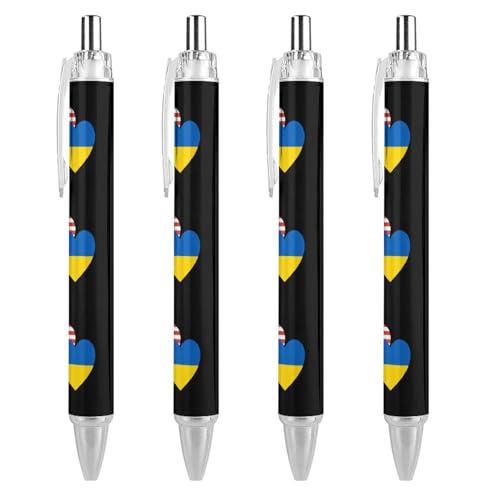 LIYvde Lustiger Kugelschreiber mit ukrainischer US-Herz-Flagge, einziehbarer Kugelschreiber, 0,5 mm, für Damen und Herren, Büro, 4 Stück LIYvde Lustiger Kugelschreiber mit ukrainischer US-Herz-Flagge, einziehbarer Kugelschreiber, 0,5 mm, für Damen und Herren, Büro, 4 Stück von LIYvde