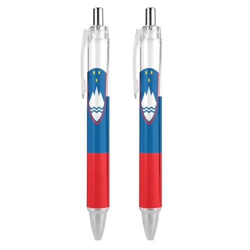 LIYvde Niedlicher Kugelschreiber mit Slowenien-Flagge, einziehbarer Kugelschreiber, 0,5 mm, für Damen und Herren, Büro, 2 Stück von LIYvde