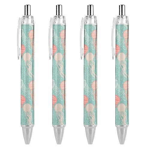 LIYvde Sea Jellyfishs Kugelschreiber, einziehbarer Stift, Arbeitsstifte, Rollkugelschreiber für Büro, Zuhause, 4 Stück von LIYvde