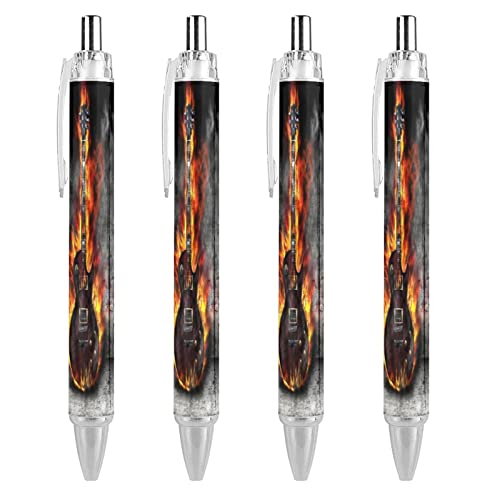 LIYvde The Burning Guitar Kugelschreiber mit schwarzer Tinte, glattes Schreiben, Kugelschreiber für Büro, Schule, 4 Stück von LIYvde