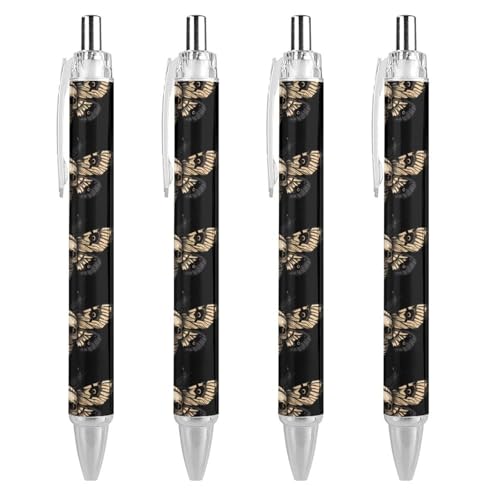 LIYvde Totenkopf-Kugelschreiber, lustig, gemustert, einziehbar, schwarz, runder Schaft, feine Spitze, 0,5 mm, 1 Stück von LIYvde