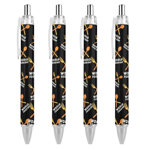 LIYvde World Food Day Niedliche Kugelschreiber, einziehbarer Kugelschreiber, 0,5 mm, für Damen und Herren, Büro, 4 Stück von LIYvde