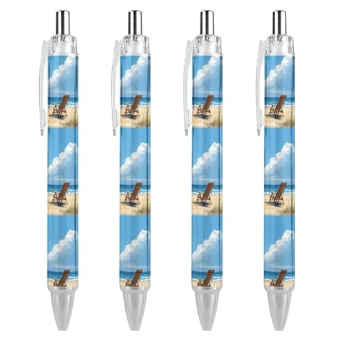 LIYvde Zwei einziehbare Kugelschreiber aus Holz für Strandkörbe, glattes Schreiben, Gelschreiber, 0,5 mm, feine schwarze Tinte, Bürobedarf, 4 Stück von LIYvde