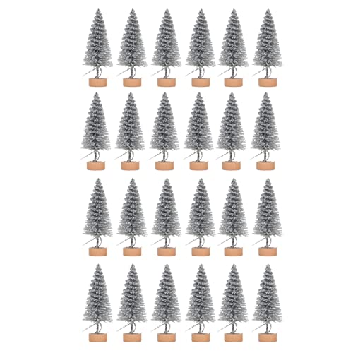 24PCS Mini Weihnachtsbaum künstlich mit Holzbasistisch Dekoration Winterhandwerk 2.4in (Silber) von LIZEALUCKY