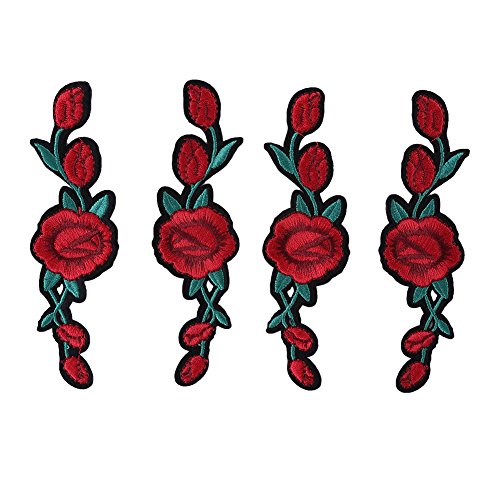 4 Stück Rosenblüten Patch, bestickte Rosenblüten Applikation, zartes Blumen Patch, Nähmaterial für Aufkleber, Kleidungsdekoration von LIZEALUCKY