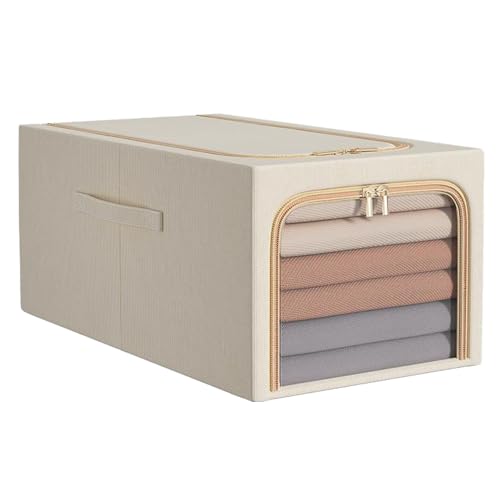 LIZEALUCKY Kleidung Aufbewahrungsbehälter Metall Rahmen Griff großes Volumen, tiefes Design Schlafzimmer Bürodachgang (Beige) von LIZEALUCKY