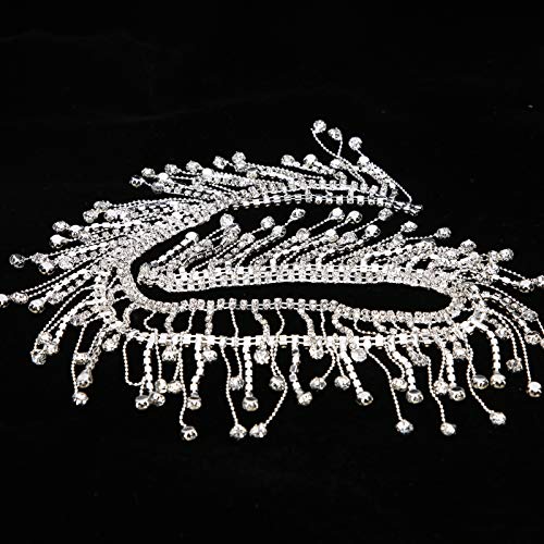 Kristall Fringe Kette Strass Quaste Silber Dekoration Braut Applique Trim für Kleidung Tasche Choker DIY High Heels Diamant Hochzeitsball Abendkleid Kleidungsstück Nähen Zubehö von LIZEALUCKY