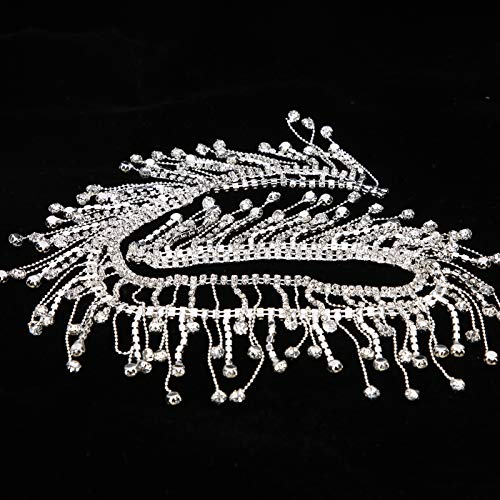 LIZEALUCKY Strass-Quastenkette, Braut-Applikationsbesatz, Kristallfransen, Dekoration Für Kleidung, Tasche, Brautkristallklare Applikation, Strassbesatz, Fransen, Halsreif, DIY-High-Heels(Silber) von LIZEALUCKY