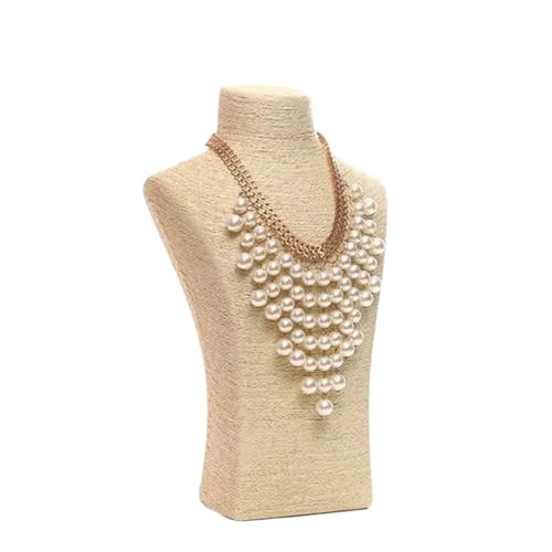 LIZHAYG Schmuck Display Leinen Halsketten Anhänger Porträt Vitrine Display Regal Fensterständer Schmuck Anhänger Büste Mannequin Halter Rack Organizer(Beige 22x36cm) von LIZHAYG