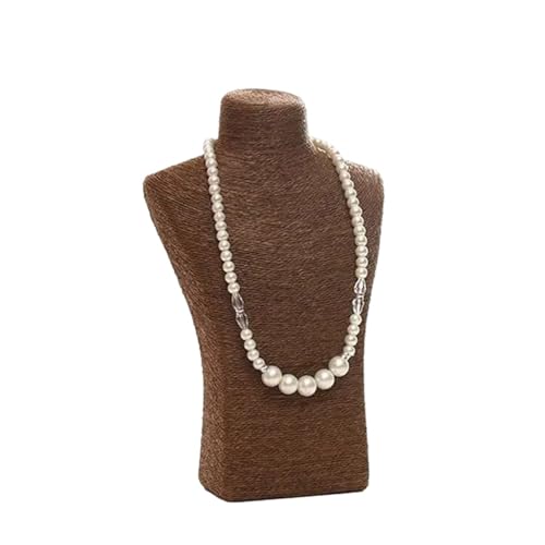 LIZHAYG Schmuck Display Leinen Halsketten Anhänger Porträt Vitrine Display Regal Fensterständer Schmuck Anhänger Büste Mannequin Halter Rack Organizer(Coffee 18x29cm) von LIZHAYG