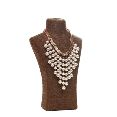 LIZHAYG Schmuck Display Leinen Halsketten Anhänger Porträt Vitrine Display Regal Fensterständer Schmuck Anhänger Büste Mannequin Halter Rack Organizer(Coffee 22x36cm) von LIZHAYG