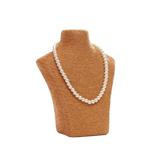 LIZHAYG Schmuck Display Leinen Halsketten Anhänger Porträt Vitrine Display Regal Fensterständer Schmuck Anhänger Büste Mannequin Halter Rack Organizer(Earth Yellow 16.5x21cm) von LIZHAYG