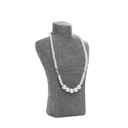 LIZHAYG Schmuck Display Leinen Halsketten Anhänger Porträt Vitrine Display Regal Fensterständer Schmuck Anhänger Büste Mannequin Halter Rack Organizer(Gray 18x29cm) von LIZHAYG