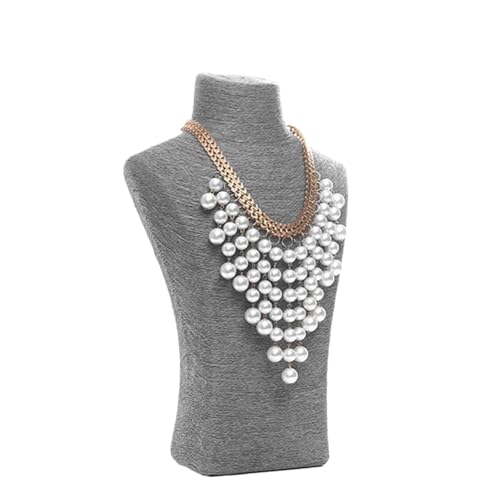 LIZHAYG Schmuck Display Leinen Halsketten Anhänger Porträt Vitrine Display Regal Fensterständer Schmuck Anhänger Büste Mannequin Halter Rack Organizer(Gray 22x36cm) von LIZHAYG