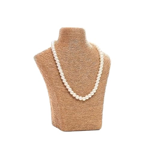 LIZHAYG Schmuck Display Leinen Halsketten Anhänger Porträt Vitrine Display Regal Fensterständer Schmuck Anhänger Büste Mannequin Halter Rack Organizer(Khaki 16.5x21cm) von LIZHAYG