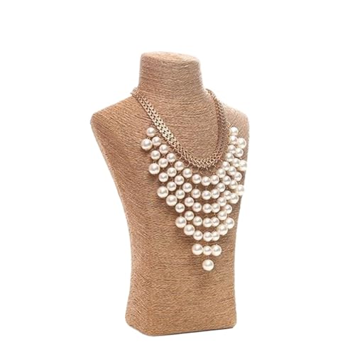 LIZHAYG Schmuck Display Leinen Halsketten Anhänger Porträt Vitrine Display Regal Fensterständer Schmuck Anhänger Büste Mannequin Halter Rack Organizer(Khaki 22x36cm) von LIZHAYG
