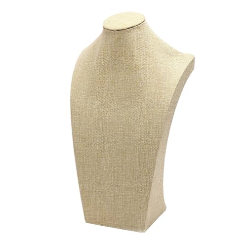 LIZHAYG Schmuck Display Samt Mannequin Büste Halskette Display Stand Porträt Schmuck Anhänger Rack Halter Zähler Display Requisiten(Burlap H34cm) von LIZHAYG