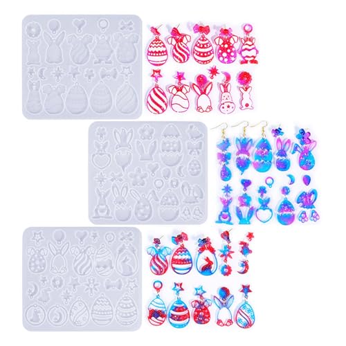 3 x Ostereier und Kaninchen, Silikon-Ohrringe, Ohrringe, Anhänger, Epoxidharz, Schmuck, Bastelzubehör 3 x Ostereier und Kaninchen, Silikon-Ohrringe, Ohrringe, Anhänger, Epoxidharz, Schmuck, Bastelzubehör von LIbgiubhy