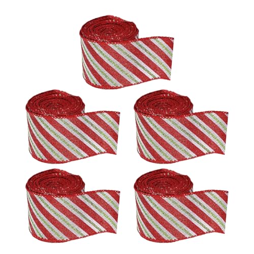 5 Rollen Festival gestreifte Bänder zum Verpacken von stilvollen Weihnachtsbaum-Dekoration, dekoratives Geburtstagsparty-Zubehör 5 Rollen Festival gestreifte Bänder zum Verpacken von stilvollen Weihnachtsbaum-Dekoration, dekoratives Geburtstagsparty-Zubehör von LIbgiubhy