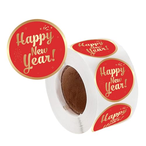 500 Stück Happy New Year Aufkleber, 38 mm, rund, selbstklebende Verpackungsetiketten für Umschläge, Weihnachtskarten von LIbgiubhy