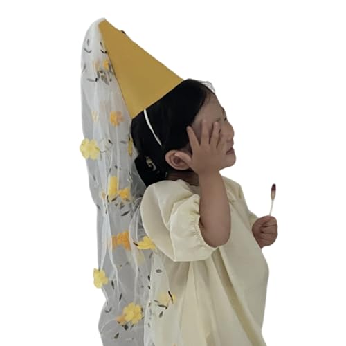 LIbgiubhy Bestickter Partyhut mit Blumenspitze, Geburtstagshut mit langem Blumenschleier, Kopfschmuck, Accessoire für Mädchen, Geburtstag, Babyparty LIbgiubhy Bestickter Partyhut mit Blumenspitze, Geburtstagshut mit langem Blumenschleier, Kopfschmuck, Accessoire für Mädchen, Geburtstag, Babyparty von LIbgiubhy