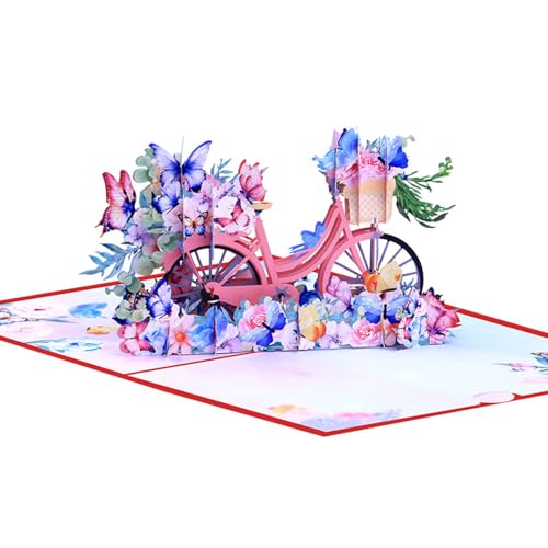 LIbgiubhy Einzigartige Popup 3D Geburtstagskarte Schöne 3D Popup Grußkarte Mit Fahrrädern Blumen Und Schmetterlinge Für Geschenke von LIbgiubhy