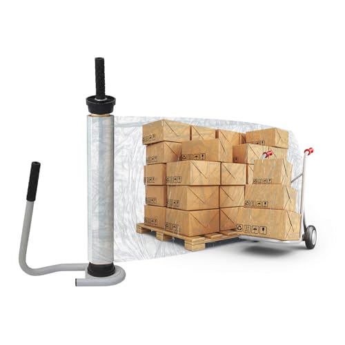 LJLAO Hand-Stretchfolienspender, Schrumpffoliengriff, Passender Rutschfester Gummigriff – Metallhülsenstange – Teleskopknopf – Für Wickelfolienlänge 30–50 cm,White von LJLAO