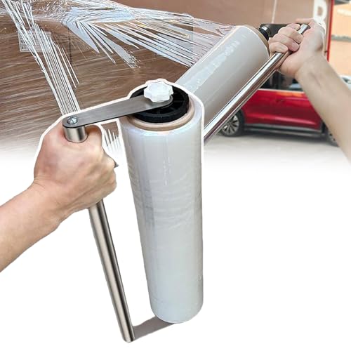 LJLAO Handgehaltener Stretchfolienspender (50 cm Wickelfolie), Stretchfolienspender – Verbesserter Griff Aus Edelstahl 304 – Federstoßdämpfer – Handfest Angezogen,48cm von LJLAO