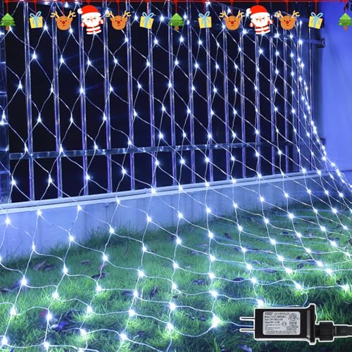 LJLNION Weihnachtsnetzlichter, 360 LED 3,7 m x 1,5 m, verbindbare Netz-Lichterkette, 8 Modi, Niederspannung, sicherer Adapter für Weihnachtsbäume, Büsche, Hochzeit, Outdoor-Urlaub, Gartendekorationen von LJLNION