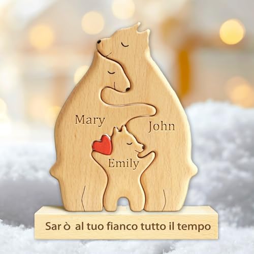 Personalisiertes Holzpuzzle der Bärenfamilie mit 2-8 Namen, Holz Bär Skulpturen Desktop Tischdekoration, zum Familie, Freunde, Liebhaber Weihnachten Adoptionstag Einweihungsgeschenke (B) von LJSCQF