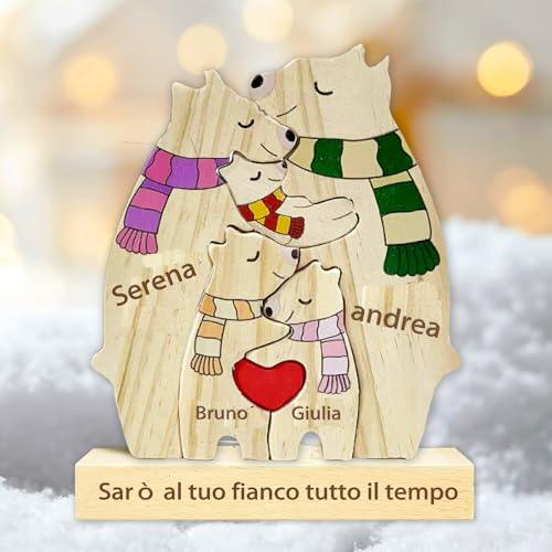 Personalisiertes Holzpuzzle der Bärenfamilie mit 2-8 Namen, Holz Bär Skulpturen Desktop Tischdekoration, zum Familie, Freunde, Liebhaber Weihnachten Adoptionstag Einweihungsgeschenke (C) von LJSCQF