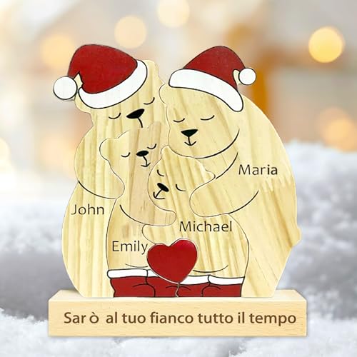Personalisiertes Holzpuzzle der Bärenfamilie mit 2-8 Namen, Holz Bär Skulpturen Desktop Tischdekoration, zum Familie, Freunde, Liebhaber Weihnachten Adoptionstag Einweihungsgeschenke (D) von LJSCQF