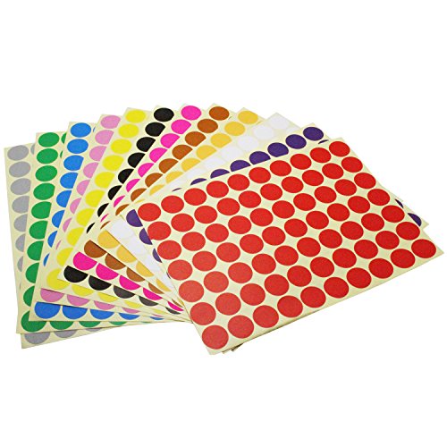 19mm Runde Dot Aufkleber Farbkodierung Etiketten, 12 verschiedene sortierte Farben Dot Labels, 12 Blätter von LJY