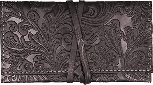 Drehertasche Leder Steppung Flowerprint 16cm mit Lederband und Zigarettenpapierfach (Schwarz) von LK Trend & Style