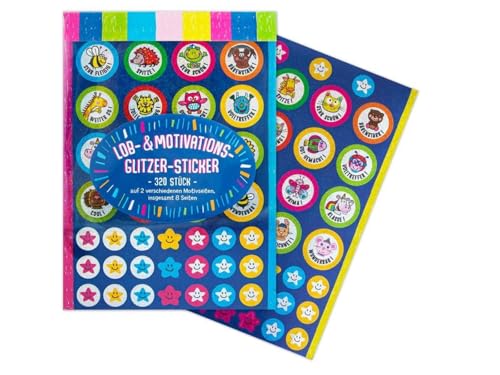 Lob- & Motivations-Glitzer-Sticker, LEHRERSTICKER-BLOCK mit 320 Stück, Glitzernde Sticker mit motivierenden Sprüchen und Illustrationen Lob- & Motivations-Glitzer-Sticker, LEHRERSTICKER-BLOCK mit 320 Stück, Glitzernde Sticker mit motivierenden Sprüchen und Illustrationen von LK Trend & Style