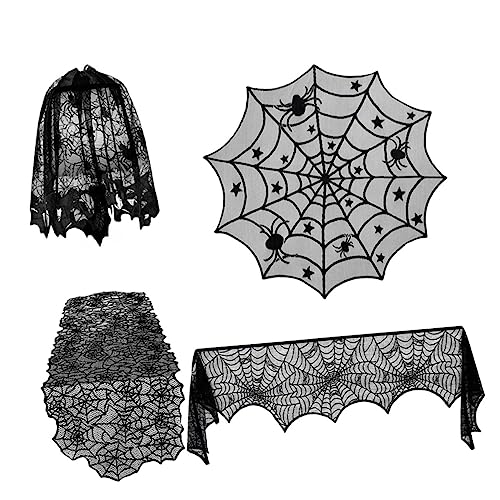 Halloween Tisch, Halloween Spinnennetz Spitze Kaminsims Schal Tischdecke Lampenschirm Set Halloween Tisch, Halloween Spinnennetz Spitze Kaminsims Schal Tischdecke Lampenschirm Set von LKAMCBZMF
