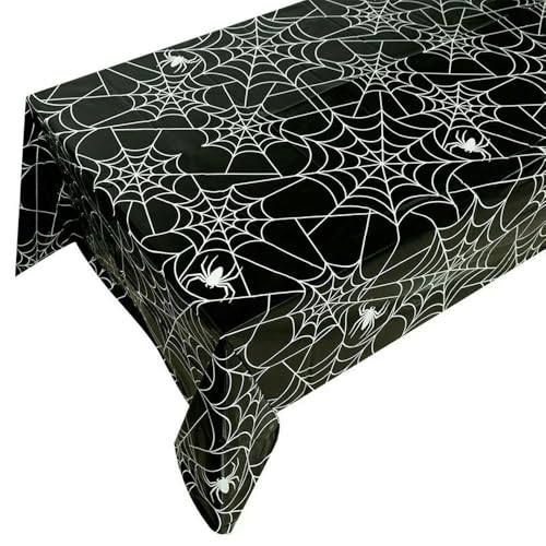 LKAMCBZMF Halloween Tisch, Halloween Web Tischdecke Schwarz Weiß Esstisch Abdeckung Geburtstag Party Dekorationen(B01) von LKAMCBZMF