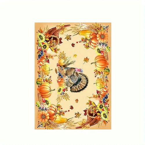 LKAMCBZMF Halloween Tisch, Tischdecke mit Herbst-Kürbis-Blumen, Ahornblatt, rechteckig, for Partys und Essen, mehrere Größen(140x300cm) von LKAMCBZMF