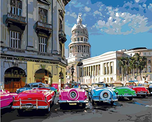 LKAZLL DIY Farbe nach Zahlen Leinwand Malerei Kit für Kinder Erwachsene Zeichnung Lack Acrylfarben Bunte Autos Kuba 40x50 cm von LKAZLL