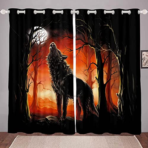 LKCD Verdunkelungsvorhänge, Wolf Schneeflocke Wildtier Stil 234X230Cm Superweiche, Feste, Wärmegedämmte Öse - 2Er-Set, Schutzvorhänge Für Schlafzimmer, Kinderzimmer von LKCD