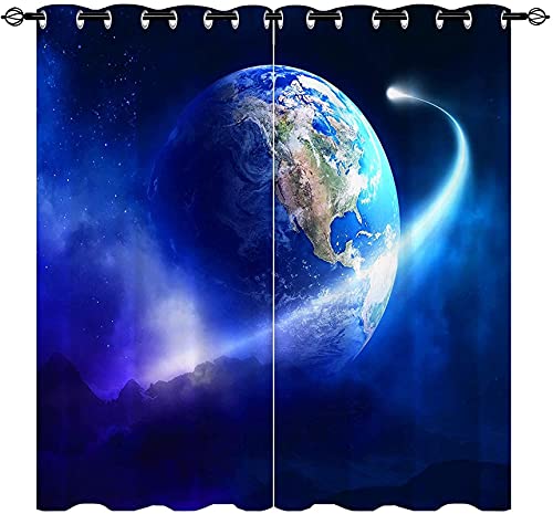 LKCD Vorhänge Für Kinderzimmer Jungen - Weltraum Erde Blaue Galaxie Planet 264X240Cm 2 Stück Kinderzimmervorhänge Mit Ösen, Verdunkelungsvorhang Für Kinderzimmer von LKCD