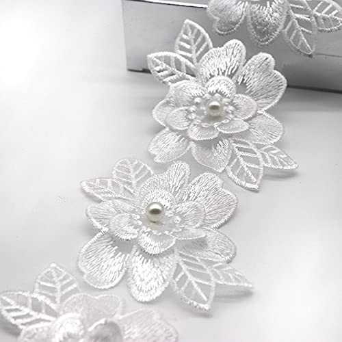 Spitzenband, 6,5 * 8 cm Perle Blume for Kleid Band Spitze Trim Stricken Hochzeit Bestickt DIY von LKDCNUP