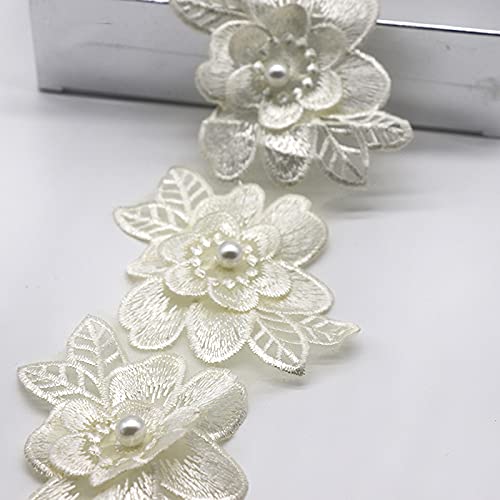 Spitzenband, 6,5 * 8 cm Perle Blume for Kleid Band Spitze Trim Stricken Hochzeit Bestickt DIY von LKDCNUP