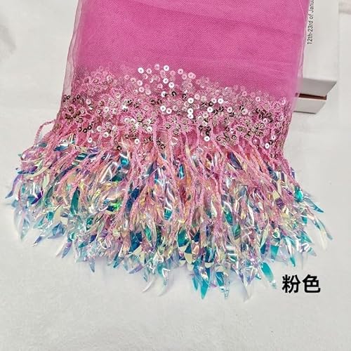 Spitzenband, Pailletten Mesh Spitze Stoff Trim Band Quaste Fringe bestickt Zubehör Hochzeit Kleid Party von LKDCNUP