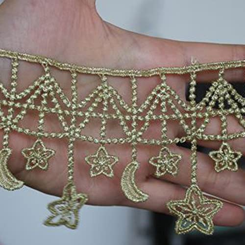 Spitzenband, Weiß Schwarz Gold Hängende Sternspitze Preis for 1 Meter Gold Fransenbesatz Besticktes Band Applikationen Quaste von LKDCNUP
